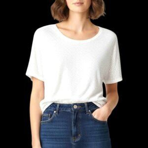 Chicos Sequin Embellished Sparkle White-on-White T-Shirt Short Sleeve Size L
